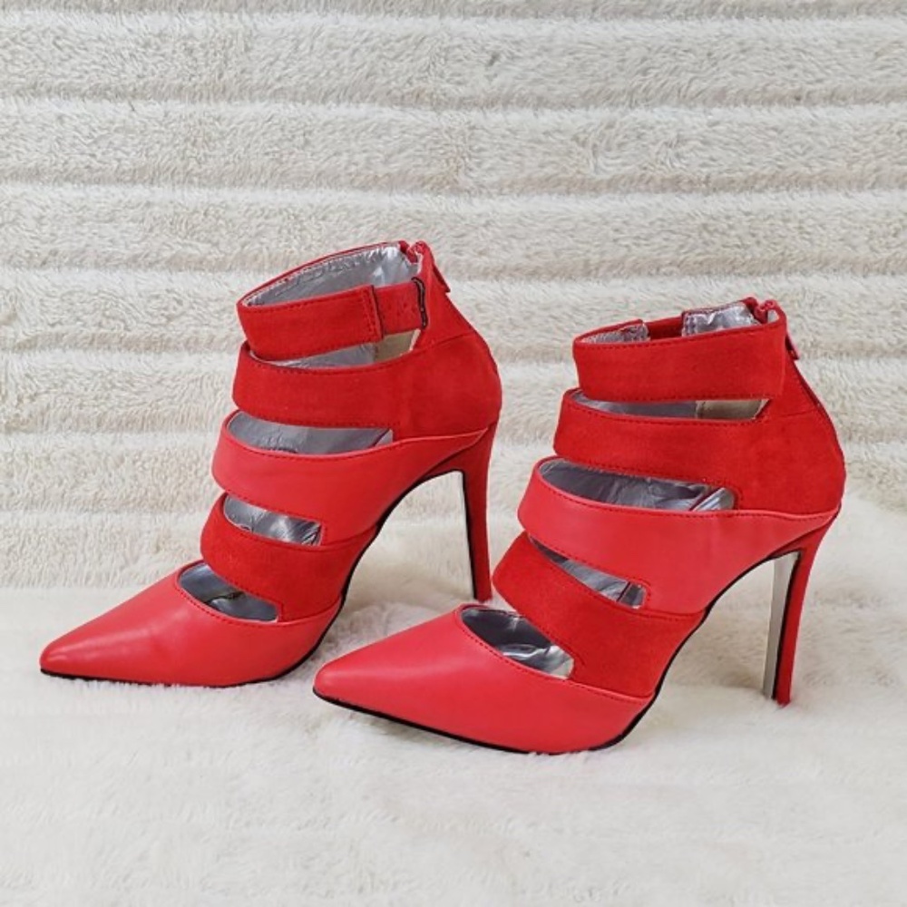 Luchiny Red Sexy Cut Out 4 1/4" Stiletto Heel Ankle Boots
